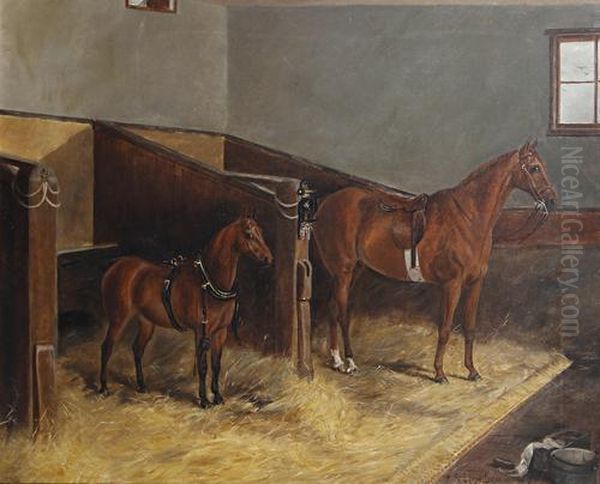 Alert And Two-penny In A Stable Oil Painting by Henry Frederick Lucas-Lucas