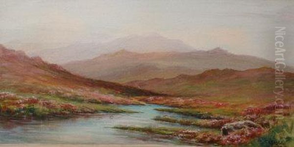 Heather Moorland Views With Mountain Backdrops Oil Painting by Robert James Lugg