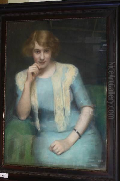 Portret Van Dame In Blauwe Japon Oil Painting by Hermann Lugt