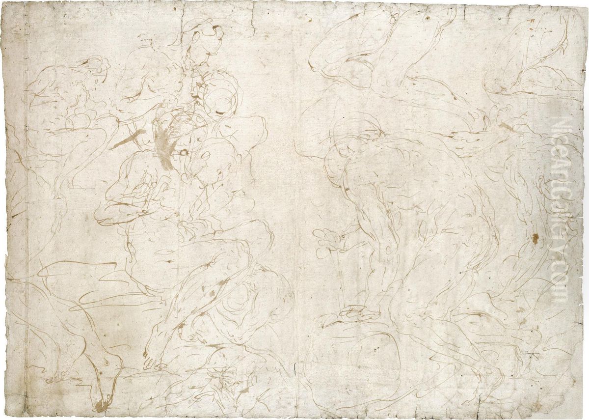 Two Double-sided Sheets Of Studies: Oil Painting by Aurelio Luini