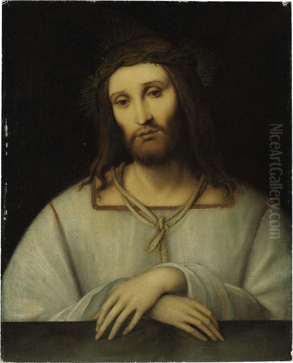 Christ As Man Of Sorrows Oil Painting by Bernardino Luini