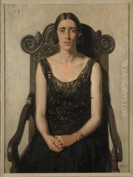 Portrait Of A Lady Seated On A Chair Oil Painting by Ernest S. Lumsden