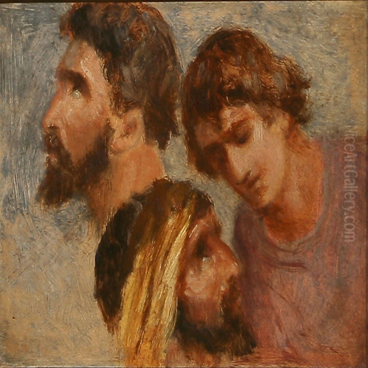Study Of Three Male Heads Oil Painting by Anker Niels Lund
