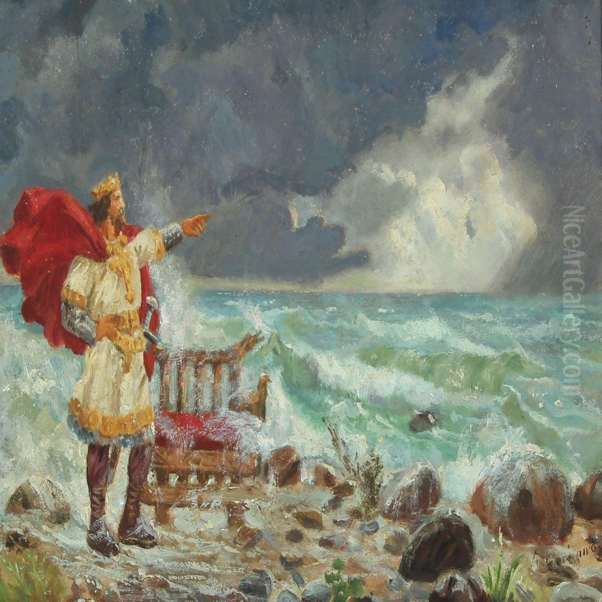 Knud Den Store St ende Ved Havet Oil Painting by Anker Niels Lund