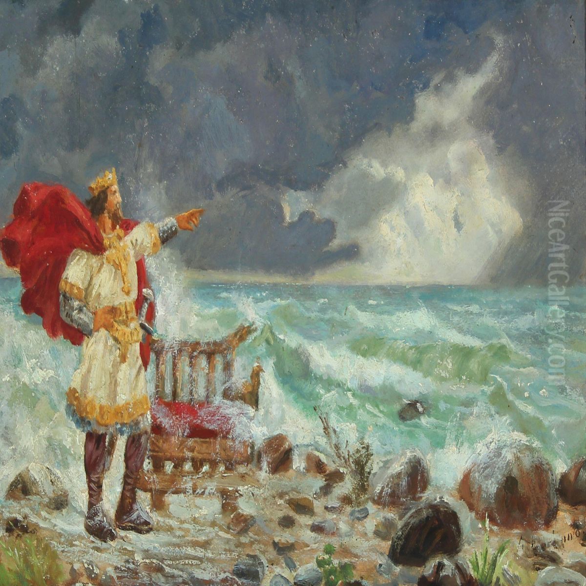 Knud Den Store Staende Ved Havet Oil Painting by Anker Niels Lund