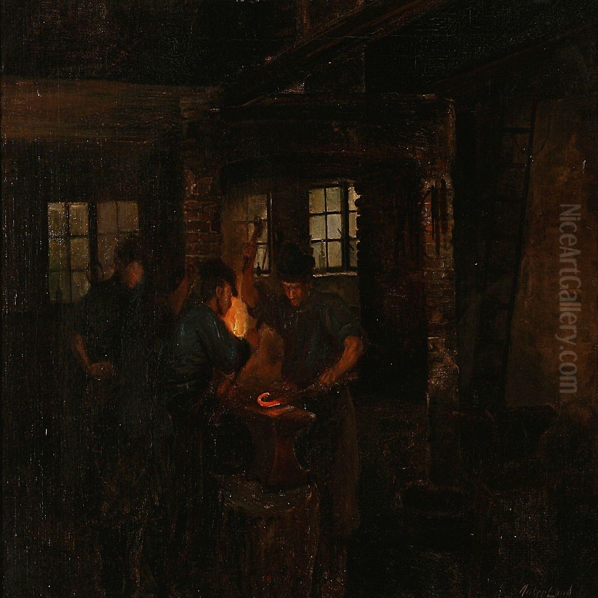 Blacksmiths In Work Oil Painting by Anker Niels Lund