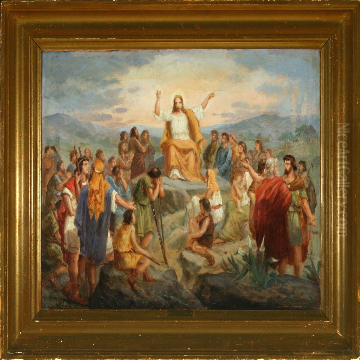 Christ Is Blessing The Crowd Oil Painting by Anker Niels Lund