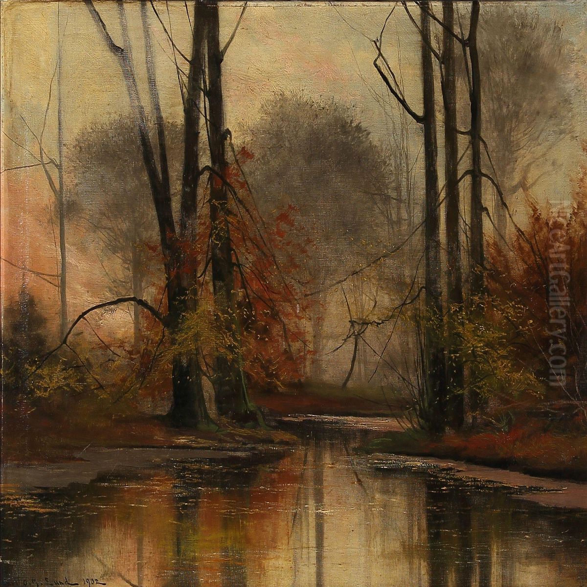 Autumn Day At A Forest Lake Oil Painting by Carl Ove Julian Lund