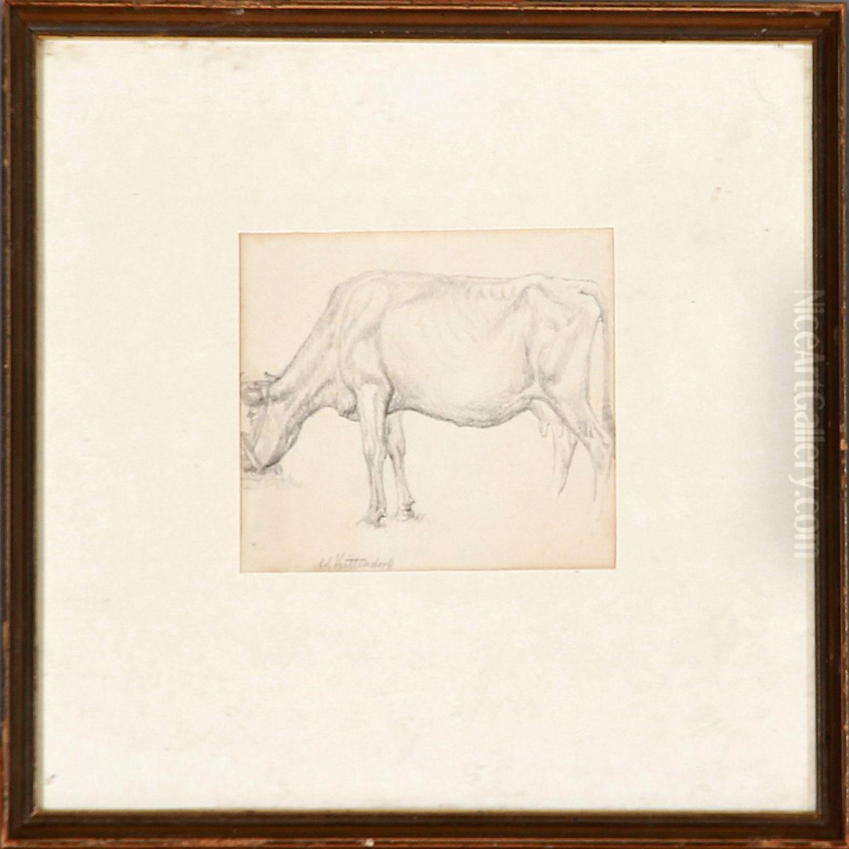 A Sitting Boy And A Cow Oil Painting by Johan Thomas Lundbye