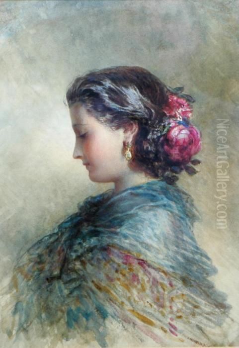 Rosensmyckad Skonhet I Profil Oil Painting by Egron Sellif Lundgren