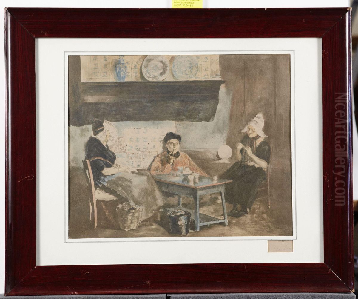 Interior Medtre Kvinnor Oil Painting by Alexandre Lunois