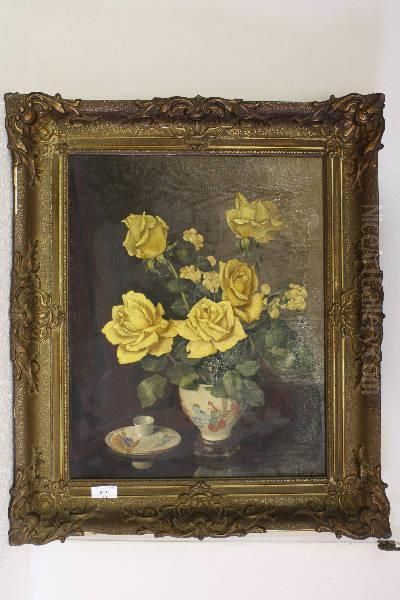 Gele Rozen Oil Painting by Jean Luypaert