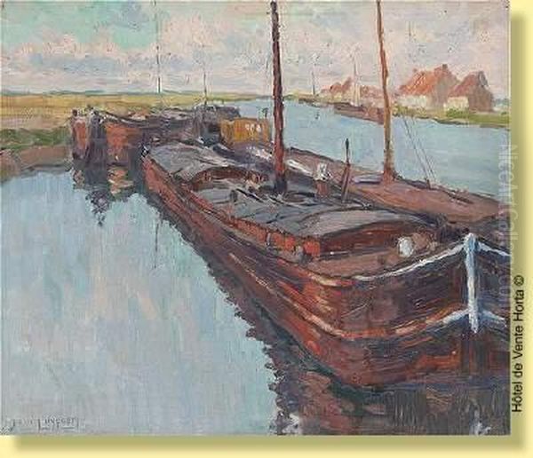Peniches Accostees Oil Painting by Jean Luypaert