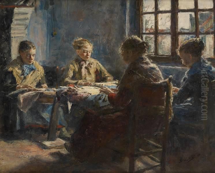 L'atelier Dedentellieres Oil Painting by Henri Jean Luyten