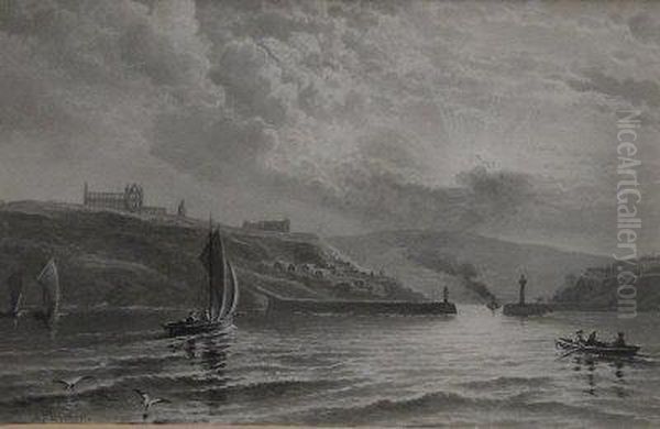 Whitby From The Sea Oil Painting by Alexander Francis Lydon