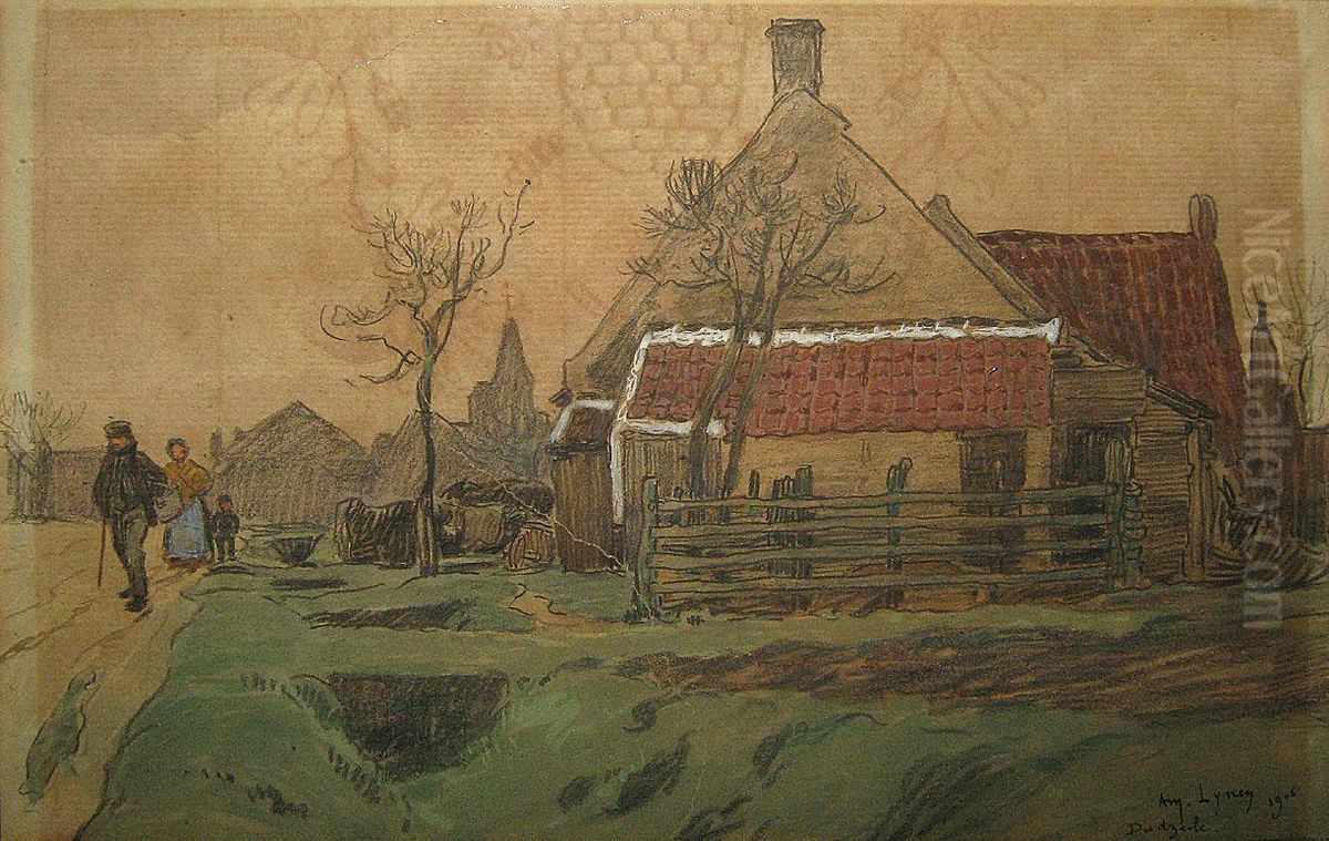 Dorpsgezicht. Oil Painting by Amedee Ernest Lynen
