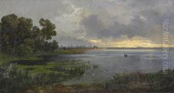 Weite Seelandschaft Im Abendlicht. Oil Painting by Anna Lynker