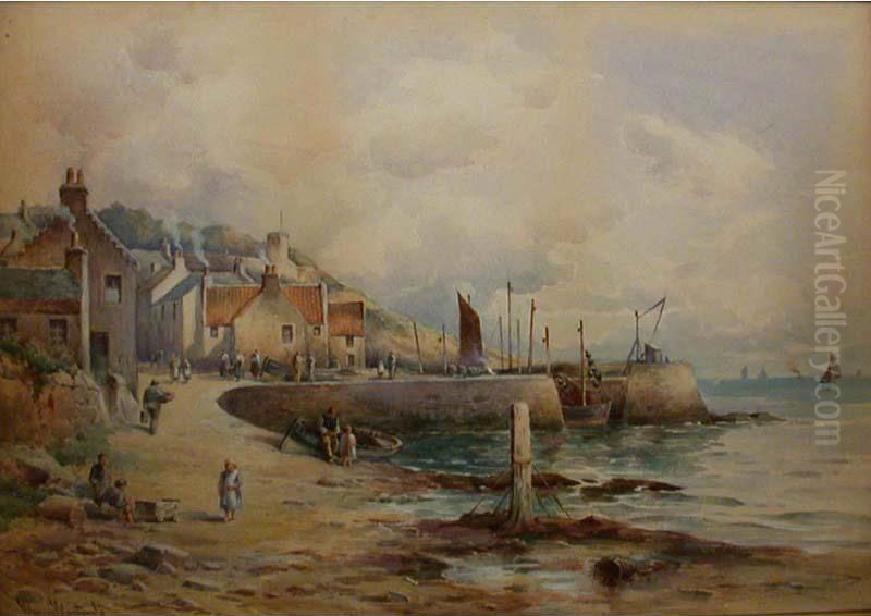 Veduta Di PaeseCostiero E Porticciolo Oil Painting by Murray Macdonald