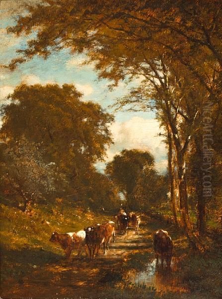 Cattle Watering Oil Painting by James McDougal Hart