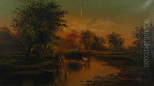 River Crossing Oil Painting by James McDougal Hart