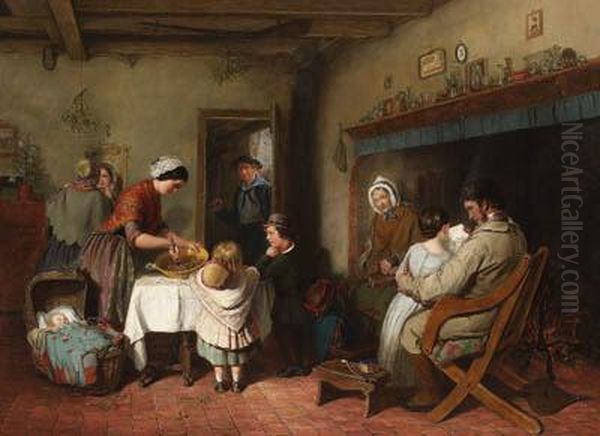 Christmas Morning In An English Cottage Oil Painting by William MacDuff