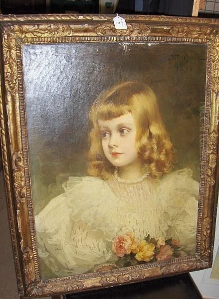 Portrait Of A Young Girl, 1896 Oil Painting by Jules Machard