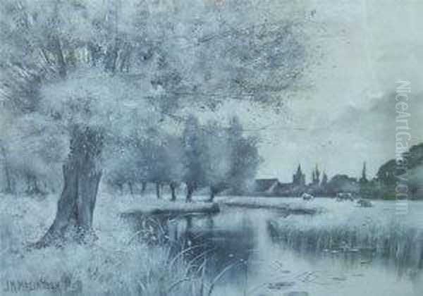 River Meadows With Willows Oil Painting by John Macintosh Macintosh