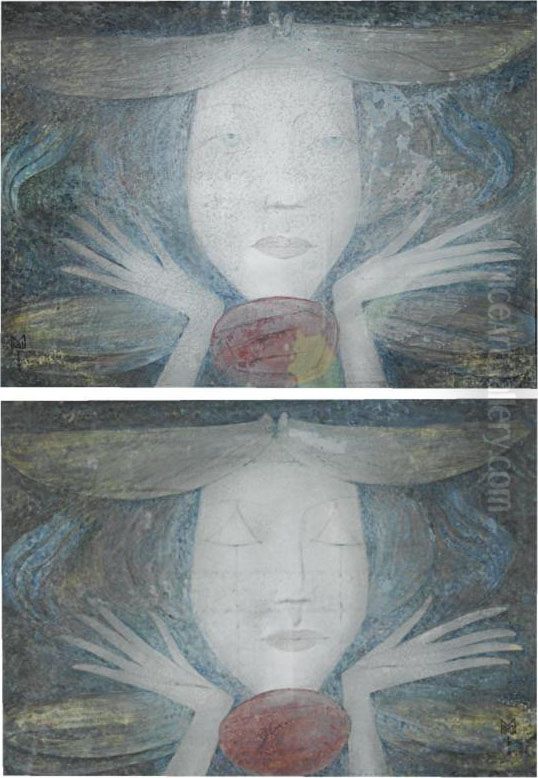 'girl With Eyes Shut' And 'girl With Eyes Open': A Pair Oil Painting by Margaret Macdonald