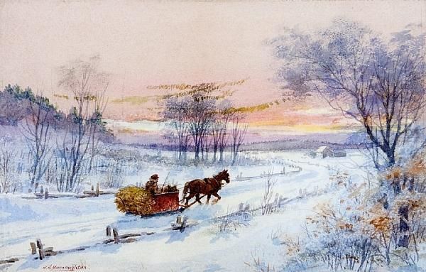 Sleigh Scene Oil Painting by John H. Macnaughton