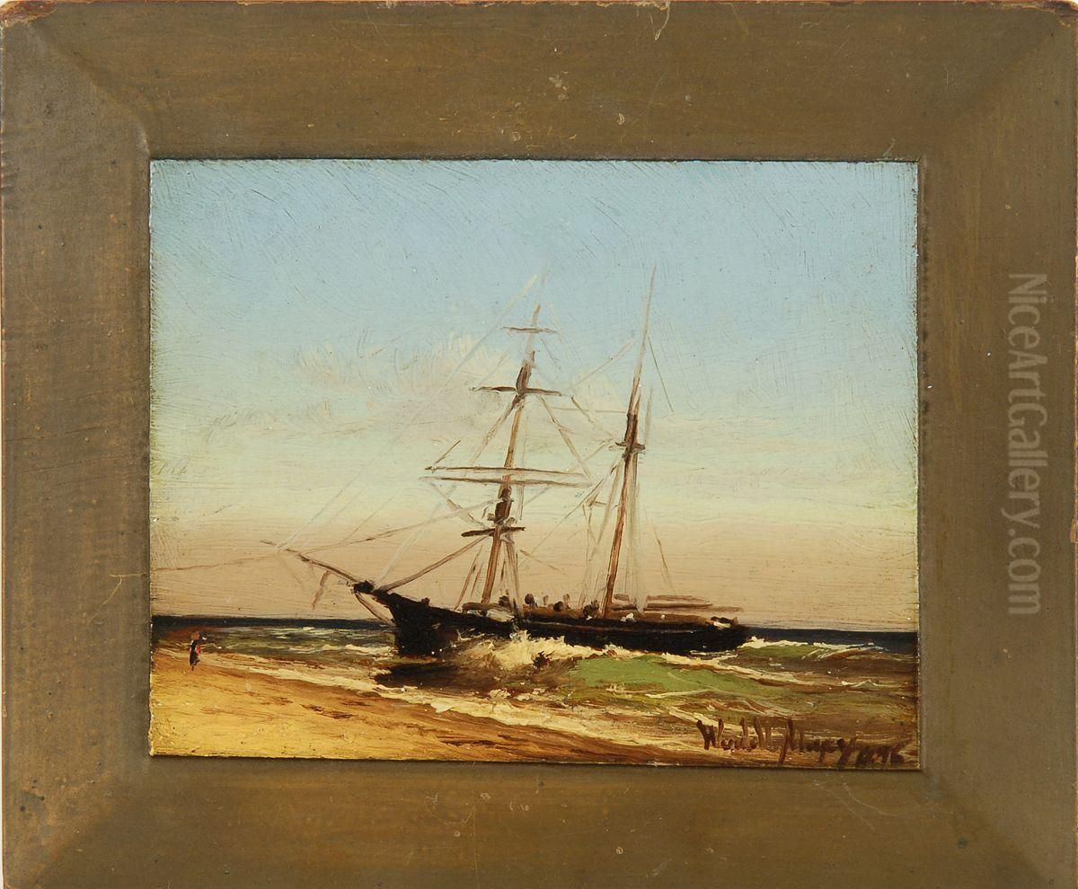 Beached Ship At Sunset Oil Painting by Wendell F. Macy