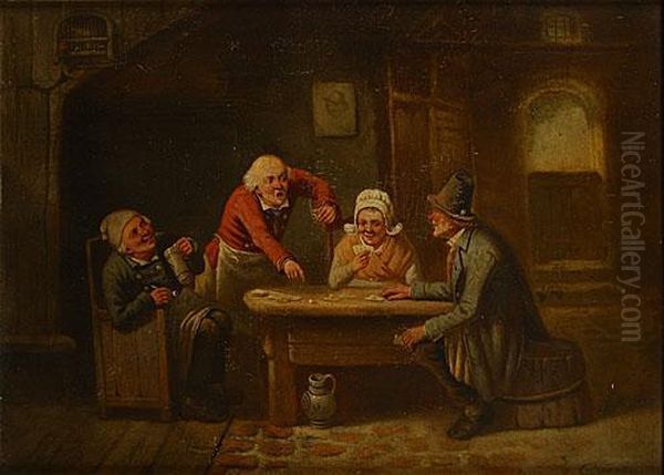 Joueurs De Cartes Oil Painting by Jean-Baptiste Madou