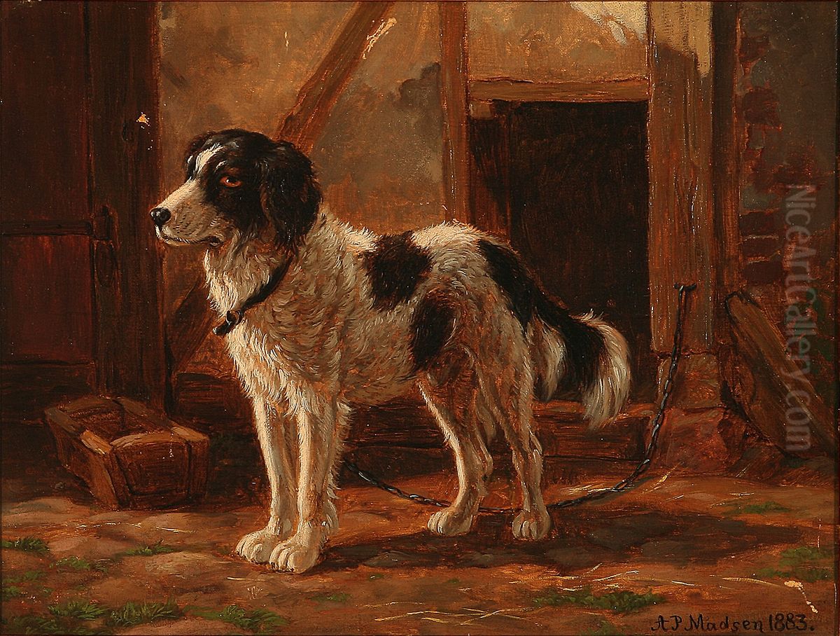 A Guard Dog Oil Painting by Andreas Peter Madsen