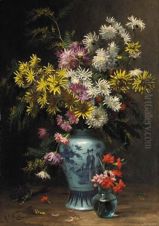 Floral Arrangement In An Oriental Vase Oil Painting by Desire Alfred Magne