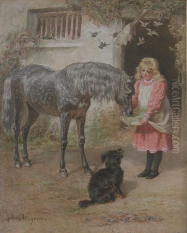 The Pony's Breakfast Oil Painting by Helena J. Maguire