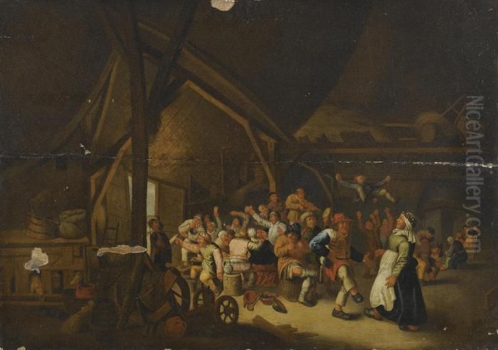 Peasants Carousing In A Barn Oil Painting by Cornelis Mahu