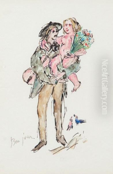 Autoportret Z Dziewczynka Oil Painting by Tadeusz Makowski