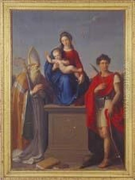 Madonna In Trono Col Bambino, S. Agostino E S. Giorgio Oil Painting by Adeodato Malatesta or Malatesti
