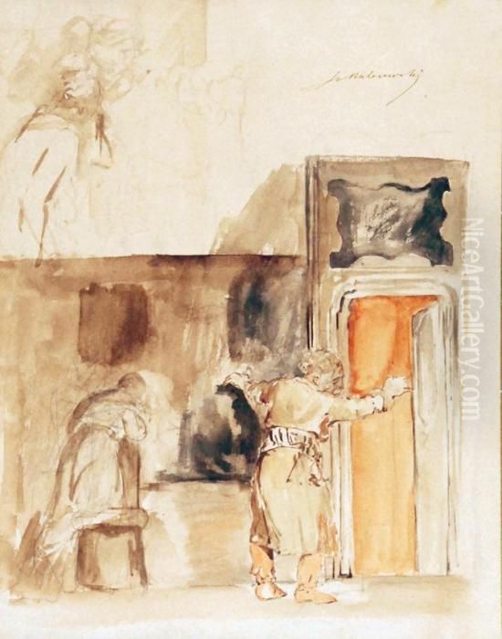 Scena Historyczna Oraz Szkice Postaci Oil Painting by Jacek Malczewski