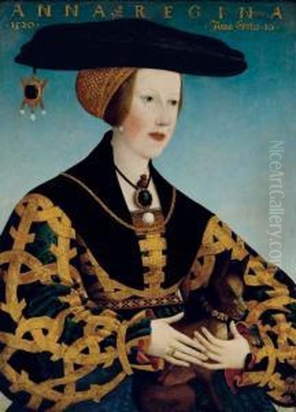 Portrait Of Queen Anne Of Hungary (1503-1547), Half-length, Seated, In A Blue And Gold Dress Oil Painting by Hans Maler