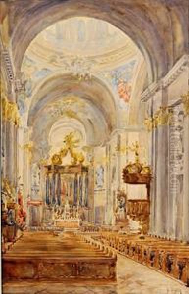 Interier Barokoveho Kostola Oil Painting by Gustav Mally