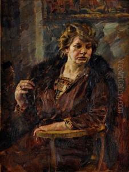 Portret Umelcovej Manzelky Oil Painting by Gustav Mally