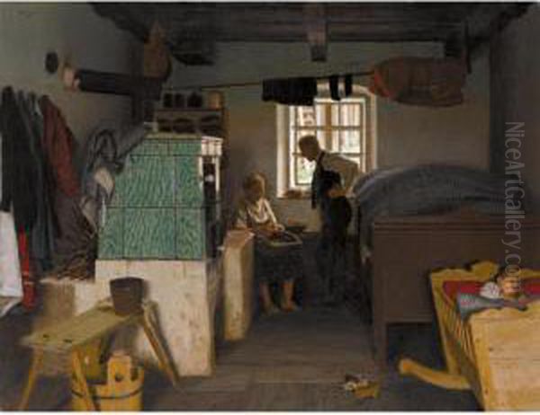 In The Nursery Oil Painting by Jan Maly