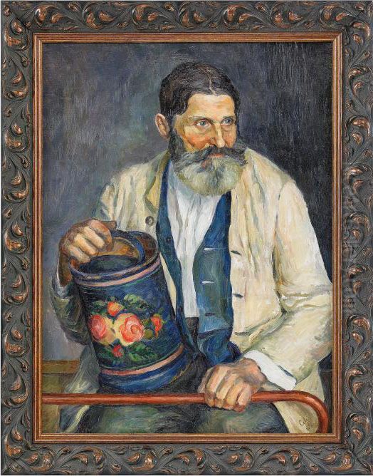 Self Portrait Oil Painting by Sergei Vasilievich Malyutin