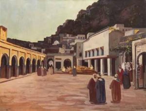 Place D'une Ville Orientale Oil Painting by Azouaoui Mammeri