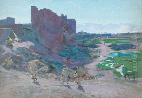 Le Quartier De Bab-er-rob A Marrakech Oil Painting by Azouaoui Mammeri