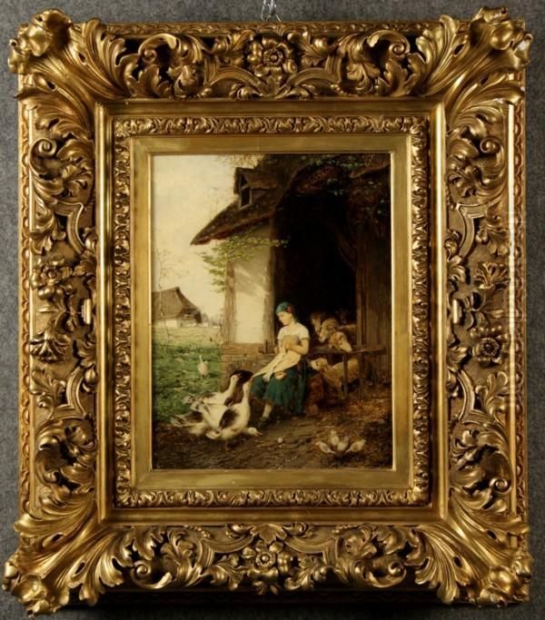 ''pastorella Con Animali''. Oil Painting by Carlo Mancini