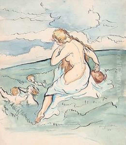 Springs Of The Elbe Oil Painting by Manes, Josef