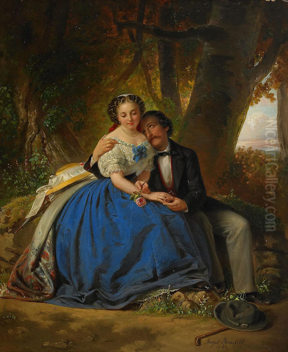 Forlovningen Oil Painting by August H. Mansfeld