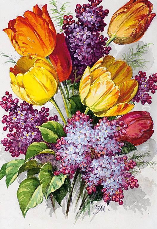 Bukiet Tulipanow I Bzow Oil Painting by Wladislaw Marcinkowski