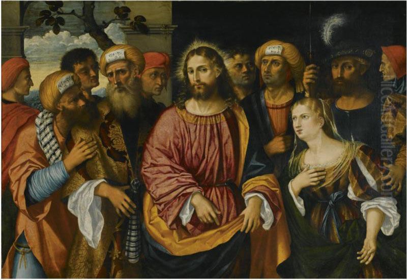 Christ And The Woman Taken In Adultery Oil Painting by Rocco Marconi